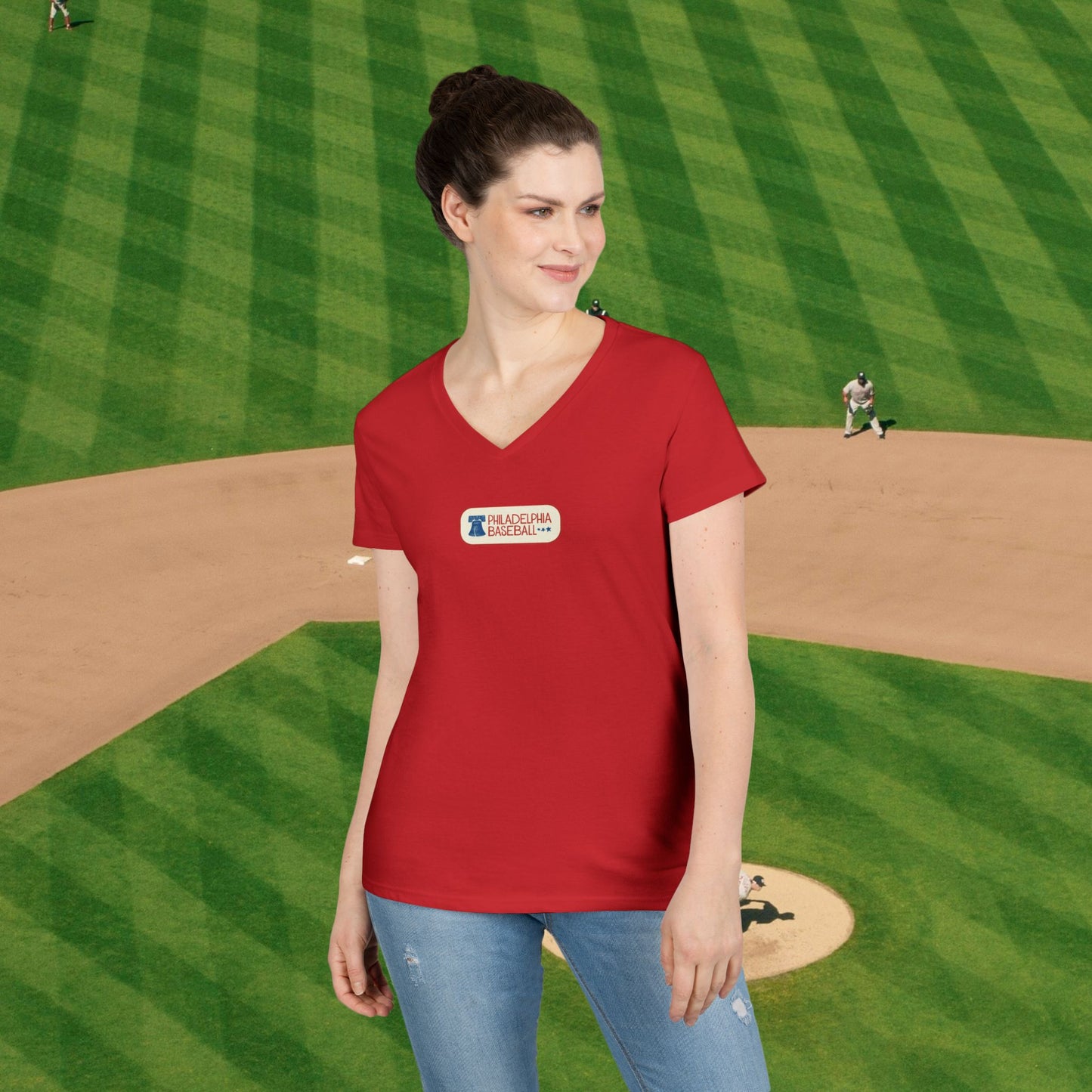 Vintage Philadelphia Baseball V-Neck T-Shirt for Women