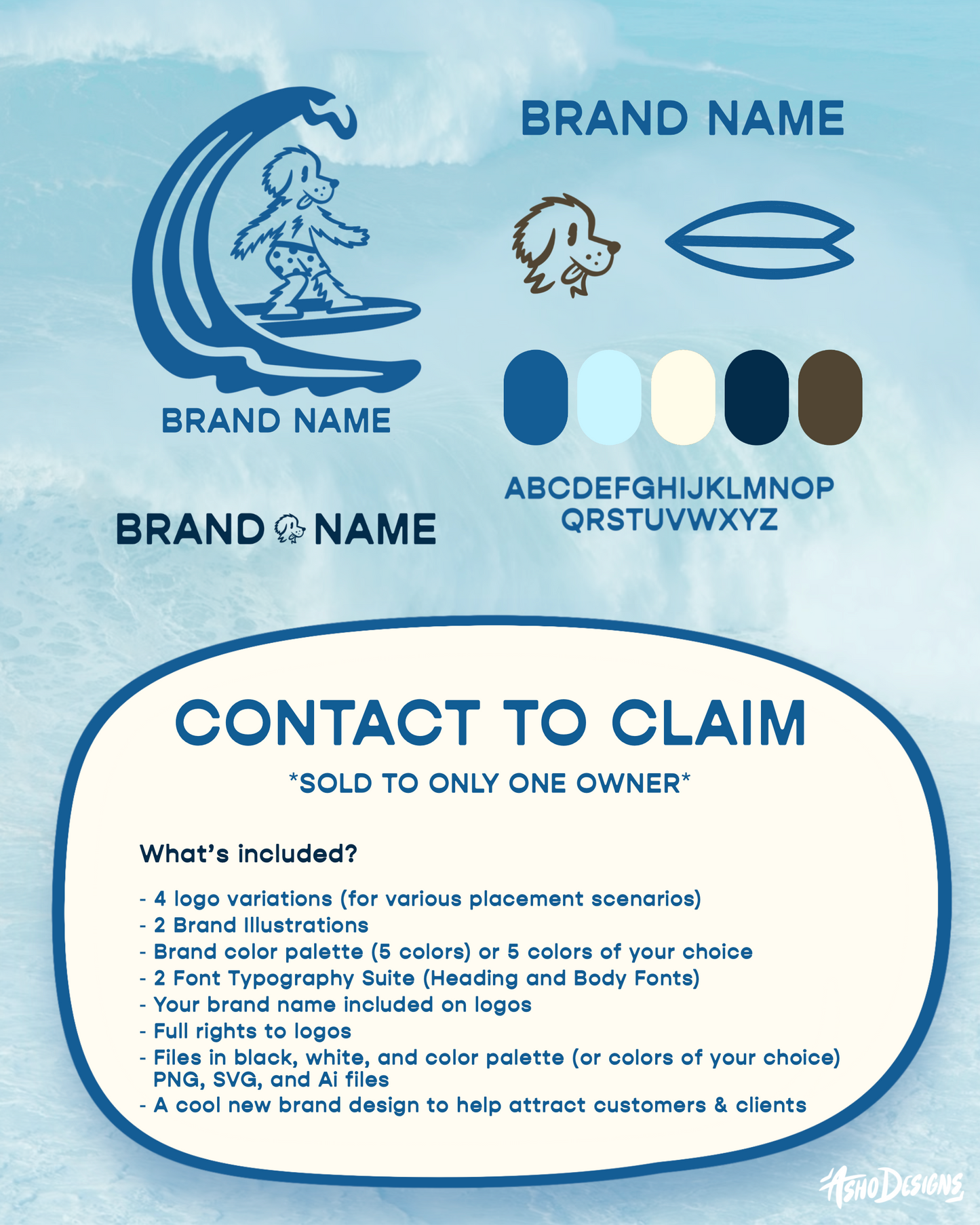 Premade Surf Dog, Beach Themed Brand Identity Kit