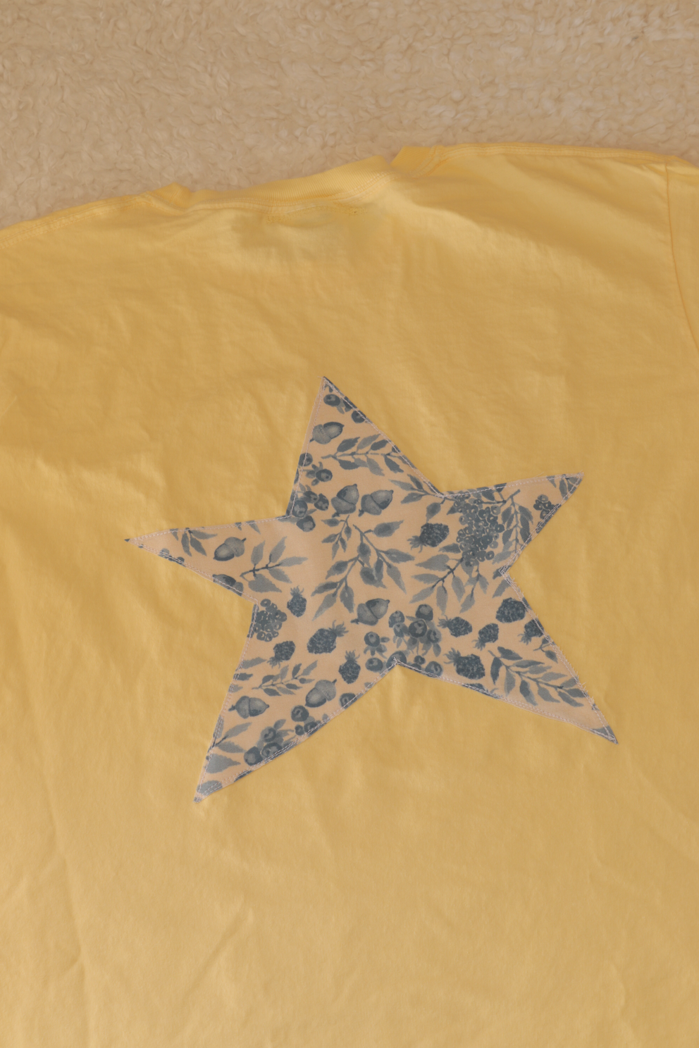 Yellow Star T-Shirt with Berry Pattern