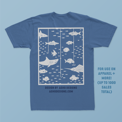 Fish and Sharks Design SVG Digital Download for Commercial Use