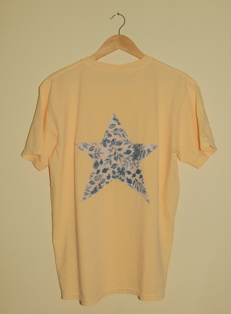 Yellow Star T-Shirt with Berry Pattern