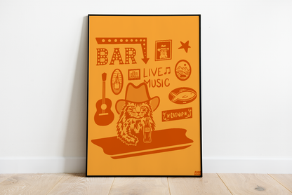 Cowboy Cat Bar Scene Art Print Digital Download