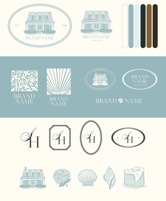 Elegant Coastal Brand Identity Kit with Logo Suite, Color Palette, Typography Suite, and Brand Illustrations