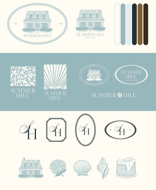 Elegant Coastal Brand Identity Kit with Logo Suite, Color Palette, Typography Suite, and Brand Illustrations