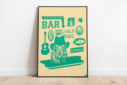 Cowboy Cat Bar Scene Art Print Digital Download