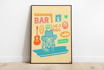 Cowboy Cat Bar Scene Art Print Digital Download