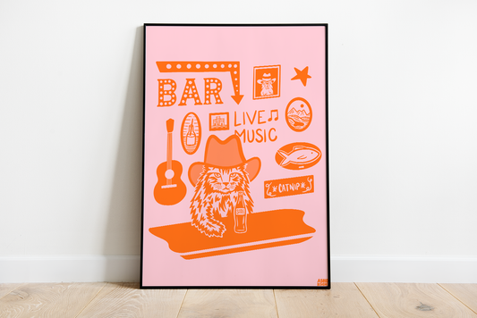 Cowboy Cat Bar Scene Art Print Digital Download