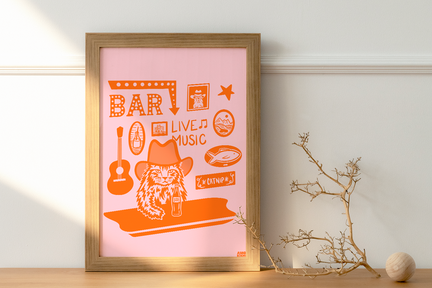 Cowboy Cat Bar Scene Art Print Digital Download