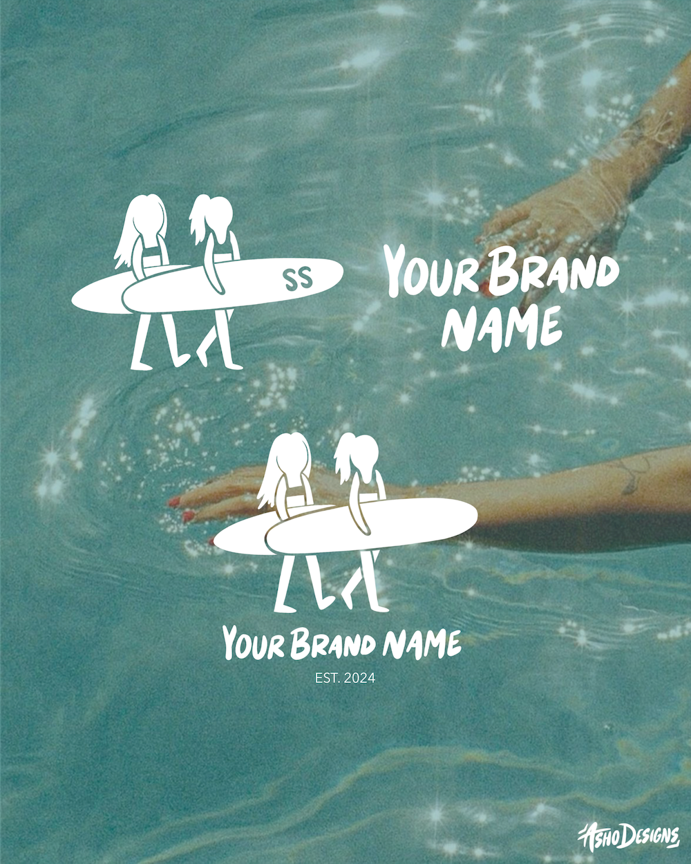 Pre-Made Surfer Girls Logo Suite, Mini Brand Identity Kit